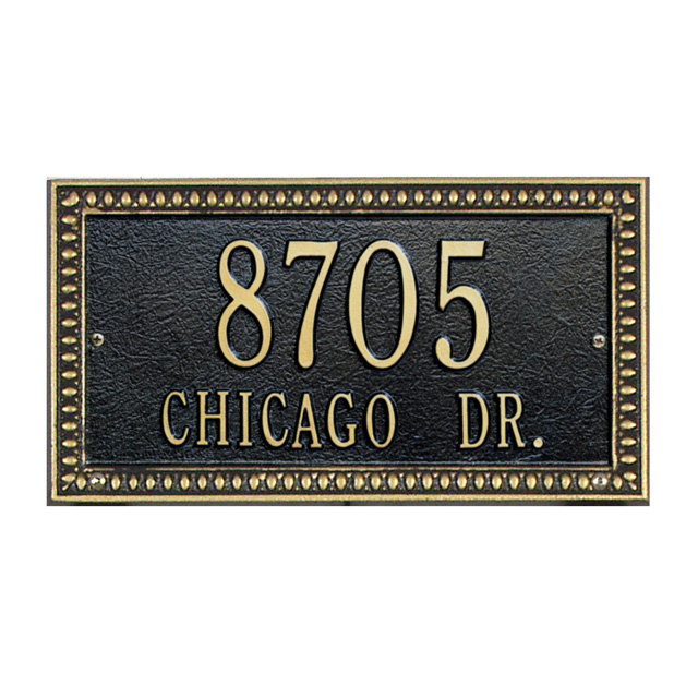 Egg and Dart 2-Line Wall Address Plaque, Black and Gold, Yes
