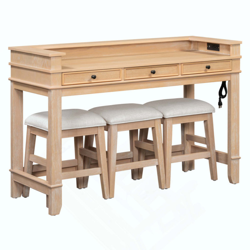 Ensemble de table de salle à manger 4 pièces pour 3 personnes, ensemble de table et chaises de cuisine rétro avec 3 tiroirs de rangement, idéal pour les petits espaces