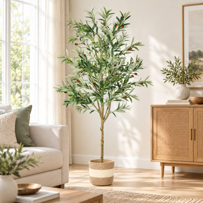 Artificial Olive Tree with Planter and Basket
