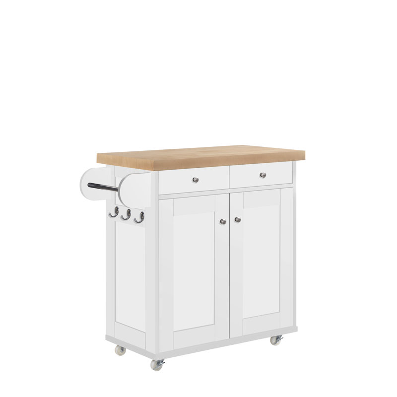 LPD Home Solid Wood Top Kitchen Island, White