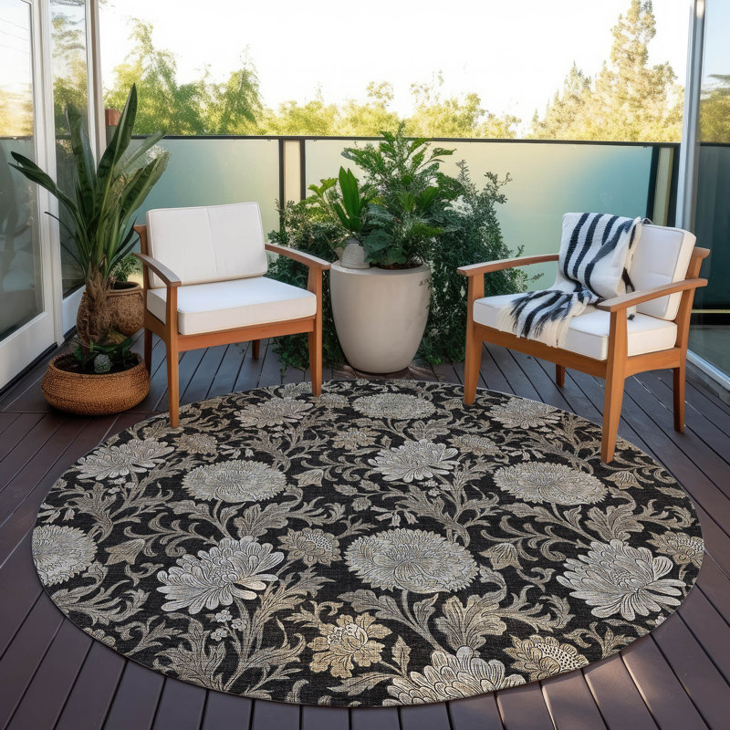 Floral Indoor / Outdoor Rug, Round 8'