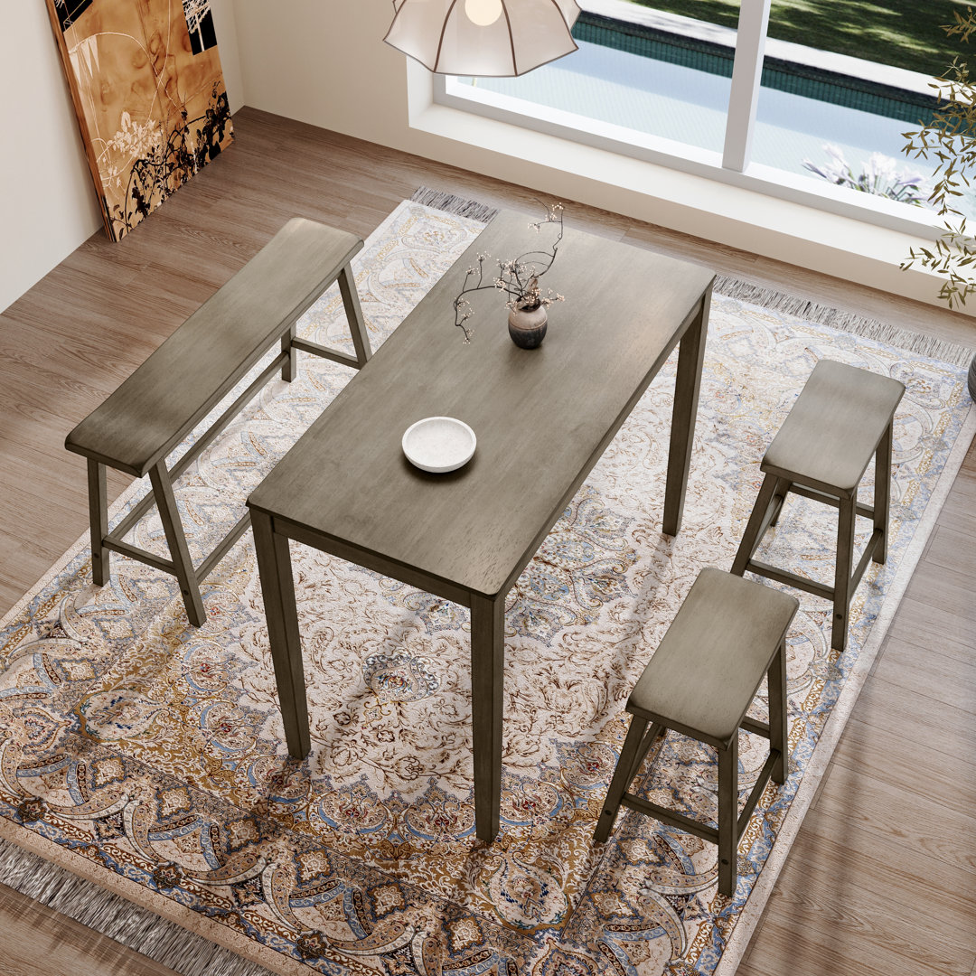 4-Person Bar Height Table Set, Space-Saving Solid Wood Kitchen Dining Set, Counter Height Dining Table Set for Small Space