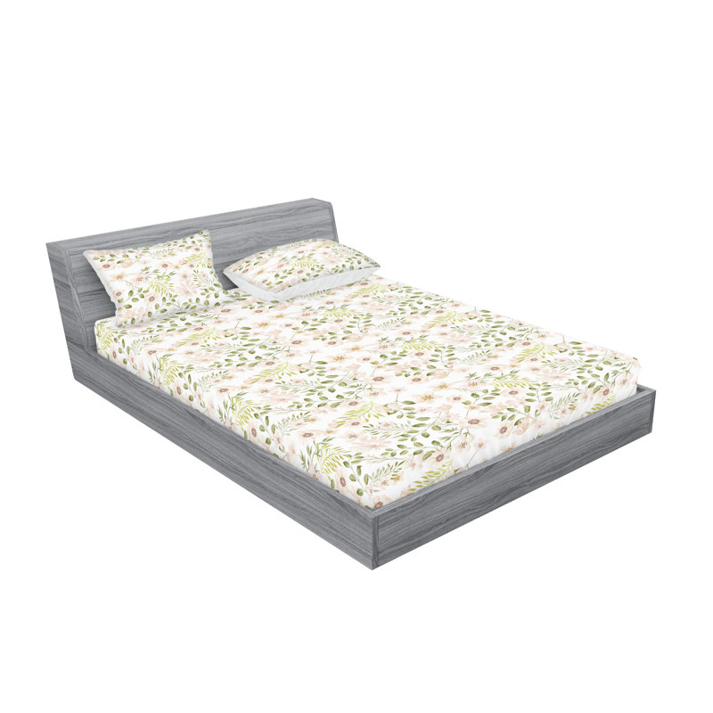 Drap-housse et taies décoratives 3 pièces Ambesonne, Rosé / motif floral vert olive pâle