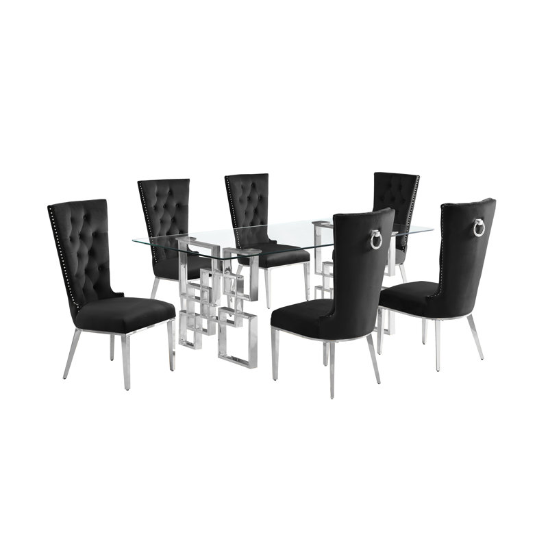 5 pièces Ensemble repas, Noir / argent, 7