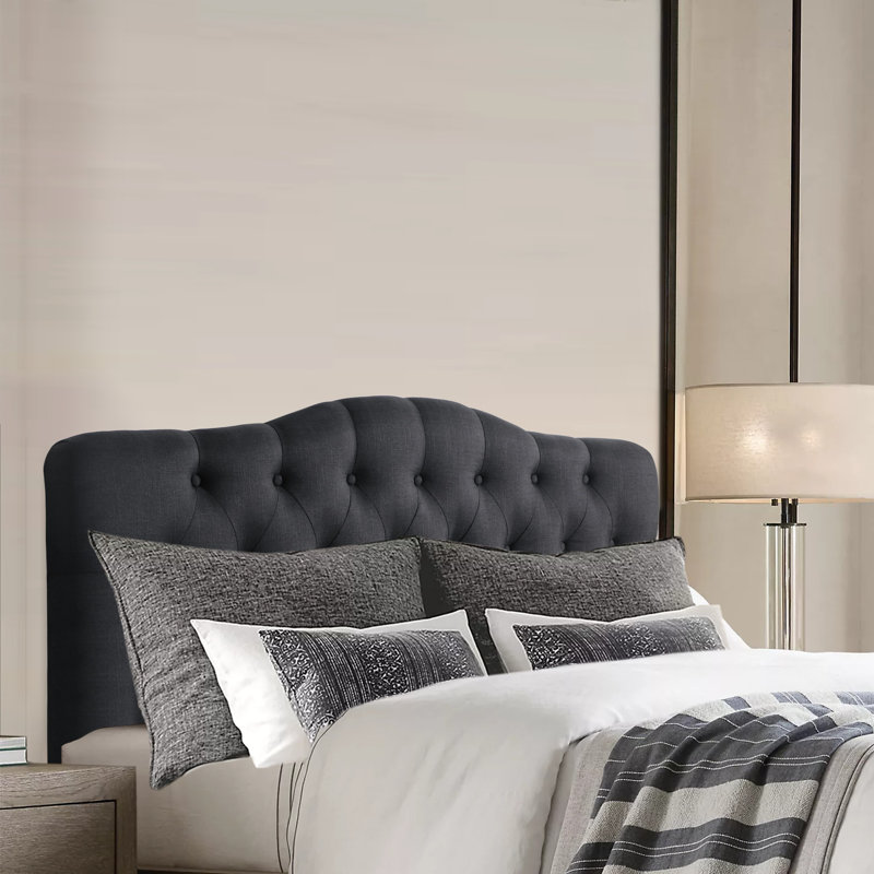 Adjustable Height Headboard with Linen Upholstery and Button Tufting for Bedroom, Queen, Dark Gray