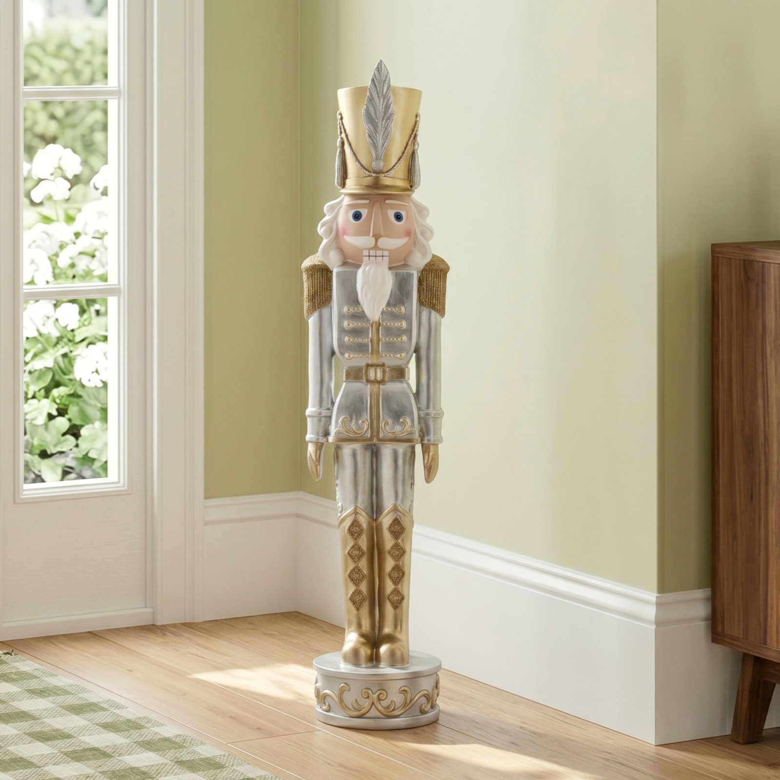Christmas Nutcracker Figurine, 37.5" H x 9" W x 7.5" D, Silver/Gold