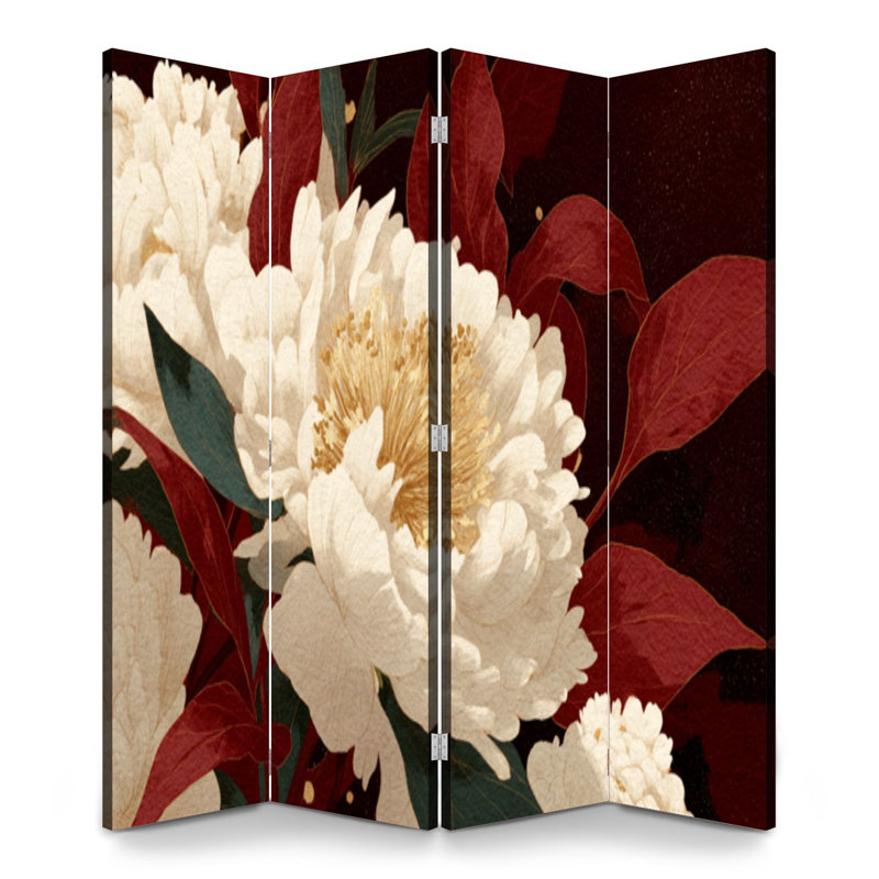 Cloison pliante à 4 panneaux avec paravents décoratifs floraux dorés Royal, 4, 71" H x 64" W x 1" D