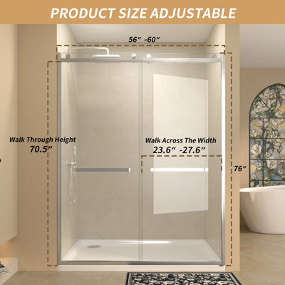 56-60 in.W x76 in.H Semi-Frameless Sliding Shower Door, Double Sliding Shower Door with 3/8" Clear Tempered Glass, Brushed Nickel