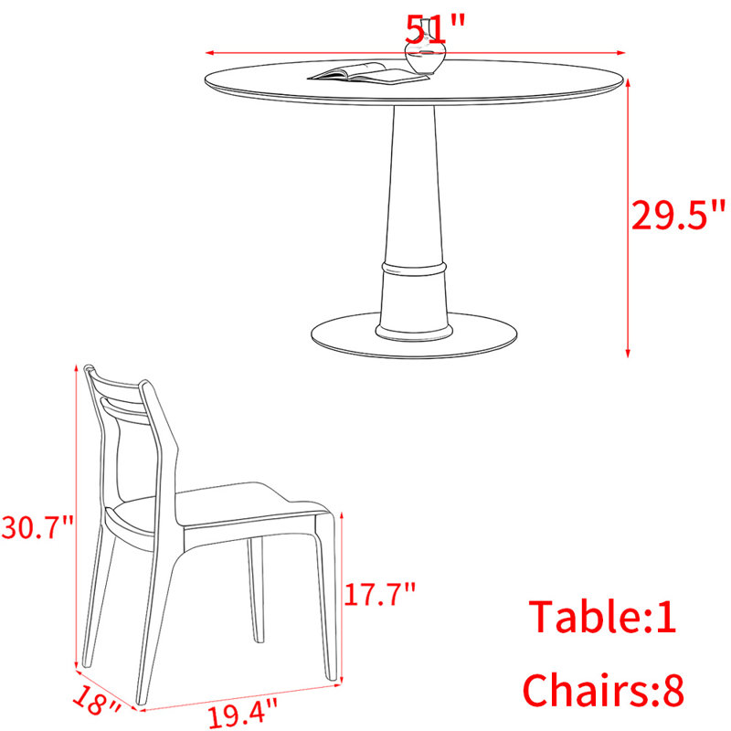 Ensemble de table ronde en bois massif de style nordique