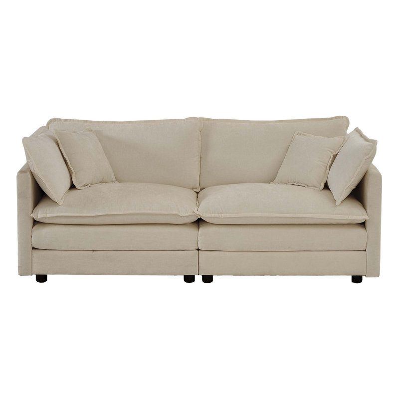 4-Piece Upholstered Sectional Sofa With 2 Ottomans, Beige