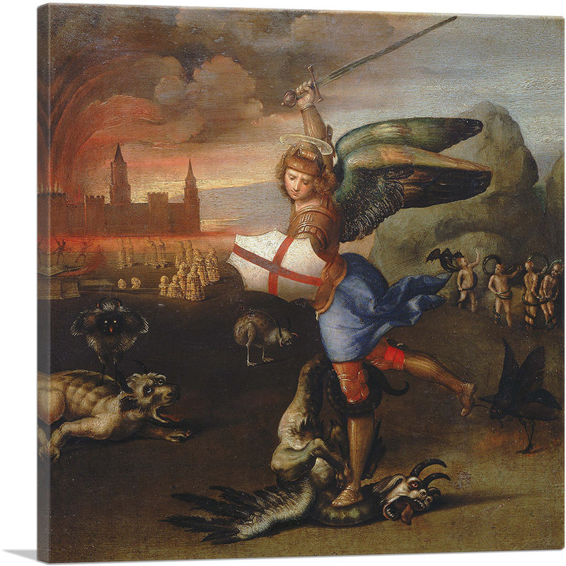 «Saint Michael and the Dragon 1505» par Raphael, reproduction d'art sur toile tendue, H 12 po x l 12 po x P 0,75 po