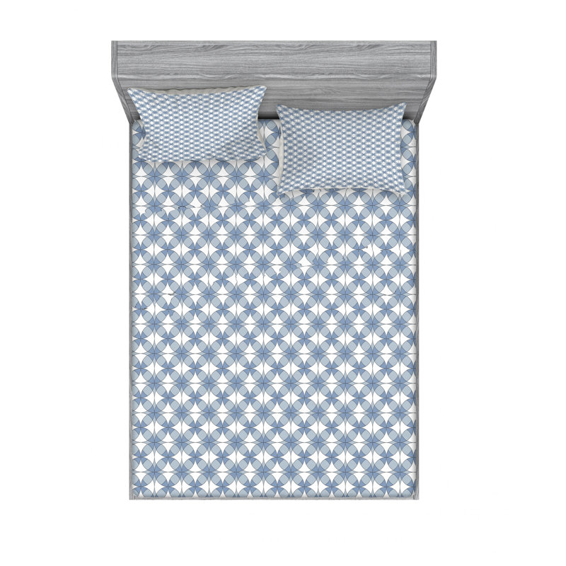 Microfiber Sheet Set, Full/Double Sheet Set with Fitted Sheet, Ocean Illustration Geometric