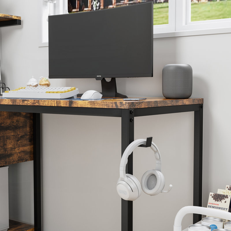 Versatile Computer Desk With Power Outlet, Storage Shelves, USB Ports, And RGB LED Lights For Home Office And Gaming, Brown