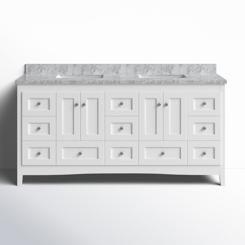 White Birch and Marble 72'' Double Bathroom Vanity