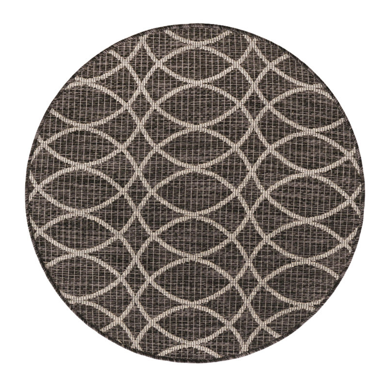Charcoal Gitter Indoor/Outdoor Trellis Rug, Round 3'