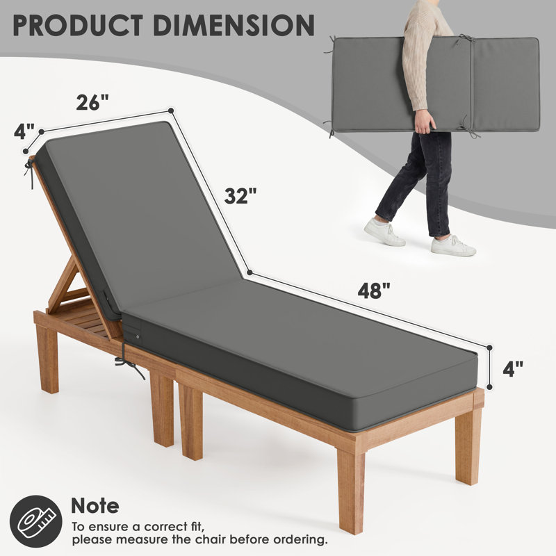 Wynee Outdoor 4'' Chaise Lounge Cushion, 25.8" W x 79.75" D, Light Gray