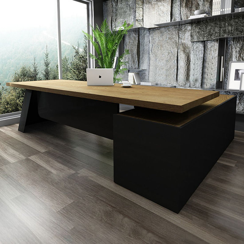Bureau de direction en L en bois massif de couleur châtaignier clair avec tiroirs, H 29,53 po x l 94,49 po x P 59,06 po