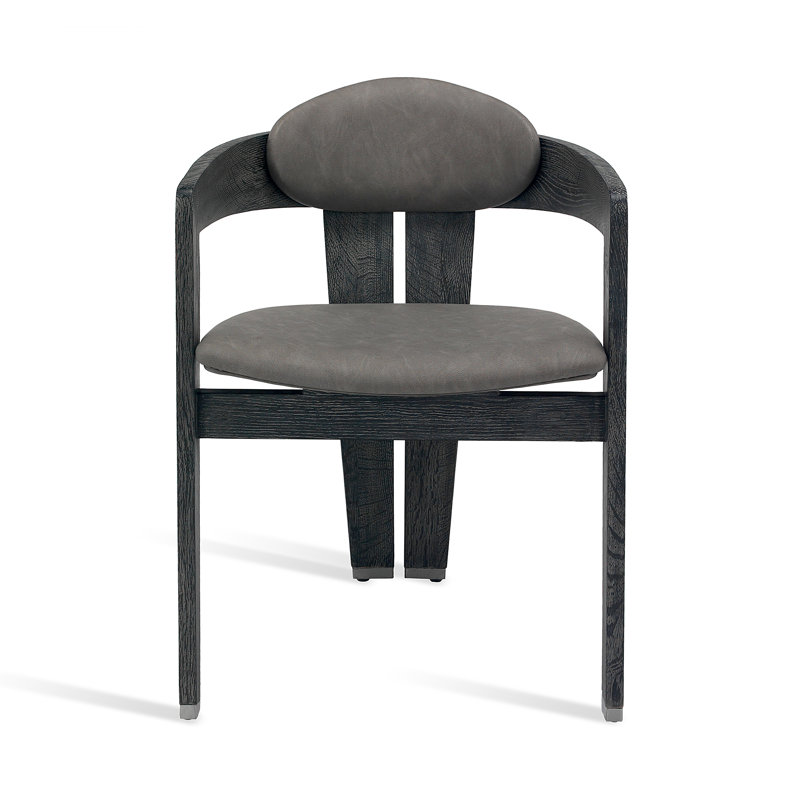 Maryl 20'' H Linen Upholstered Oak Armchair, Charcoal Ceruse, Distressed Charcoal