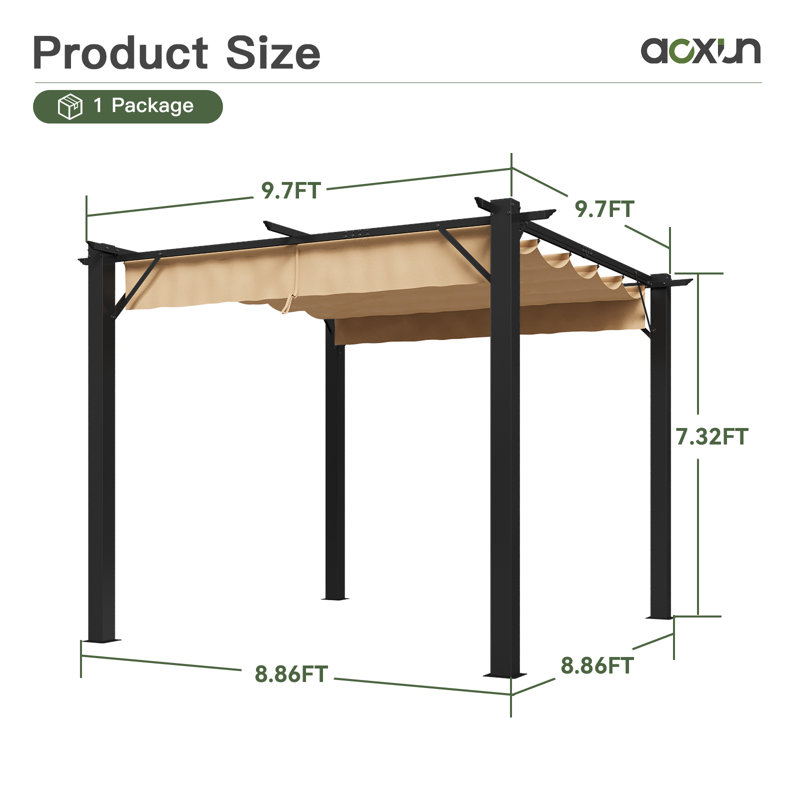 Metal Pergola with Canopy, 9 Ft x 9 Ft