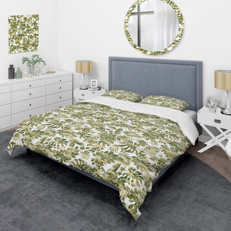 Ensemble de housse de couette en microfibre vert / blanc 3 pièces