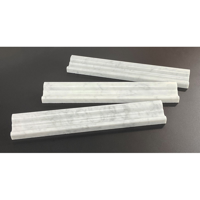 12" L x 1.8" W Marble Chair Rail Tile Trim, White Carrara