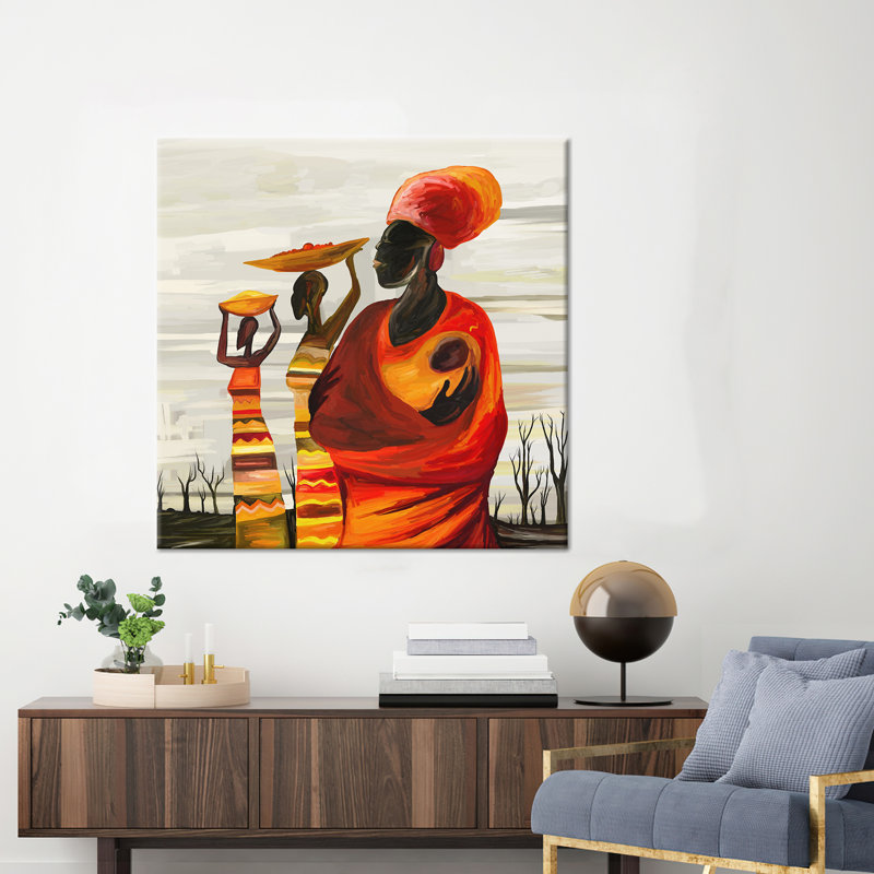 African Inspired Abstract Canvas Art featuring a Woman with Baby Wall Decor, Wrapped Canvas, 30 cm H x 30 cm W