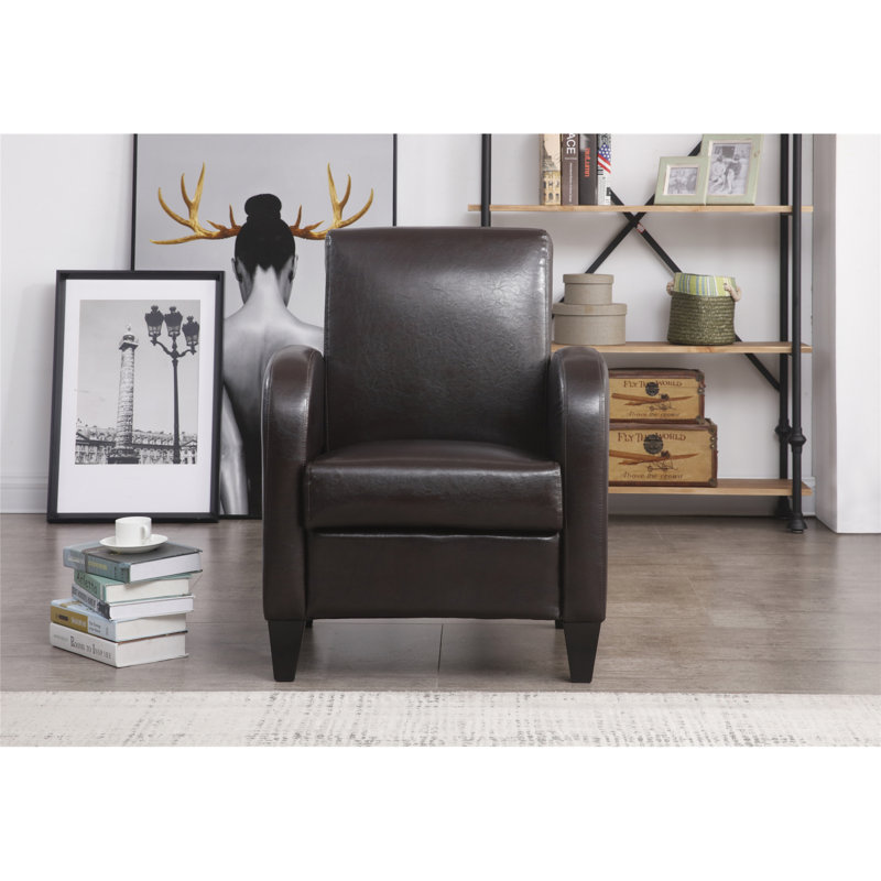 Chaise d'appoint moderne avec accoudoirs en similicuir, Similicuir brun foncé