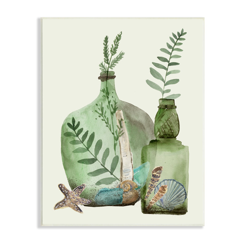 Green Forest Ferns Green Clear Jugs Nautical Seashells par Melissa Wang, H 19 po x l 13 po x P 0,5 po, Plaque murale