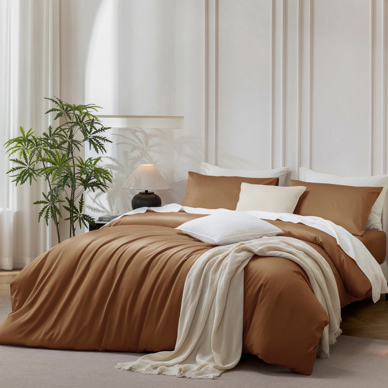 Ensemble de housse de couette MooMee, Housse de couette pour très grand lit et 2 taies, Orange foncé