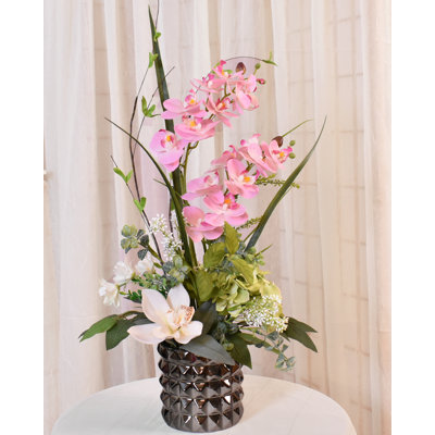 Pink Orchids  Hydrangea Faux Floral Design