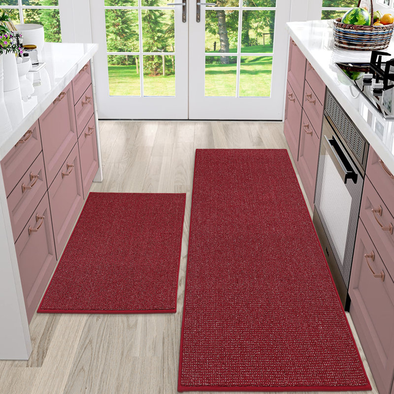 Non-slip Kitchen Rugs And Mats 2pcs, Absorbent And Stain Resistant Kitchen Runners, Red, Runner 20" x 32" + 20" x 48"