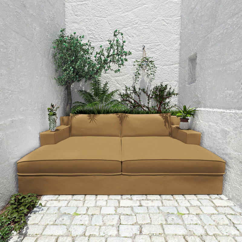 Mulberry Square Track-Arm Daybed with Flange Seam, Box Weave Linen Marzipan, Weathered