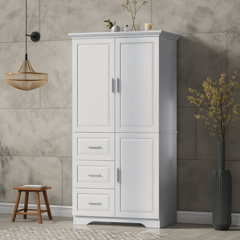 Bathroom/office Door Tall And Wide Cabinet With Three Drawers, Black