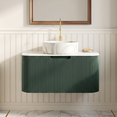 Meuble-lavabo mural de 30 po en contreplaqué, vert, à bord arrondi avec tiroir de rangement imperméable et résistant à l'humidité, pré-assemblé