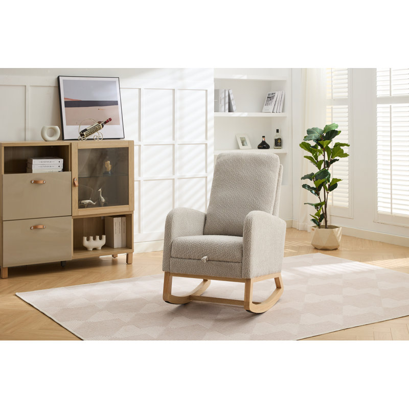 Accent Rocking Chair With Footrest, Natural, Light Grey