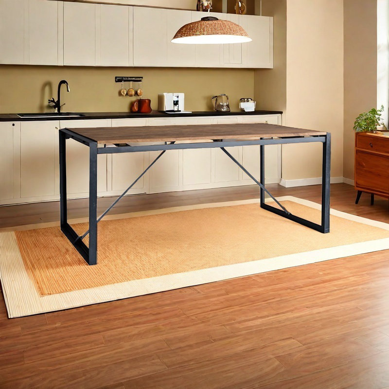 Table de salle à manger en bois de teck de style industriel, H 30,7 po x L 57,1 po x l 31,5 po