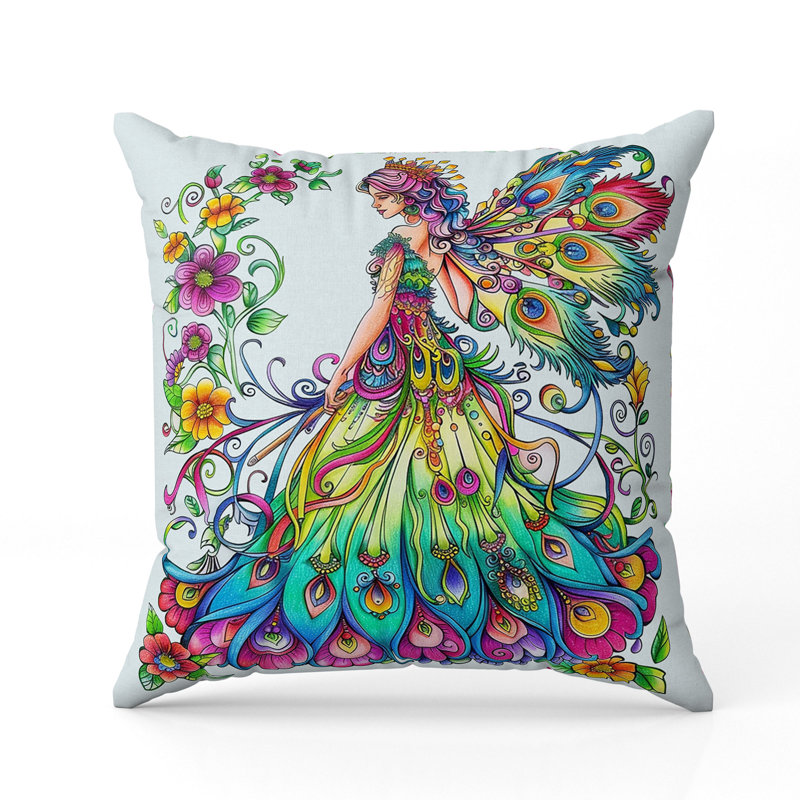 Coussin Floral, H 16 po x l 16 po, Bleu / Rose