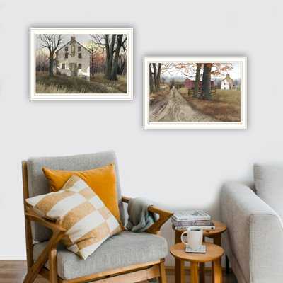Trendy Decor 4U 2- Piece Vignette The Old Mill & A Road Home White Framed Wall Art For Living Room, Bedroom Wall Art Print For Home Decor By Billy Jacobs