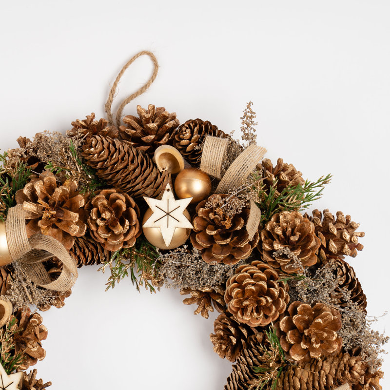 41cm Golden Wreath with cones