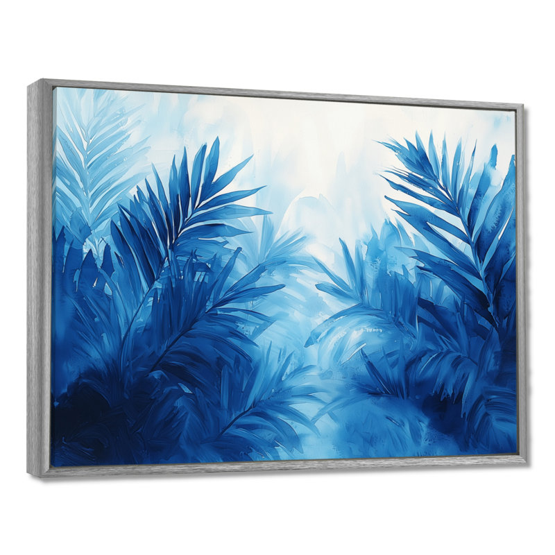 Art mural sur toile Cleah Palms In Velvet Blue Harmony I - Palmiers et palmiers, H 30 po x l 40 po, Argent argent