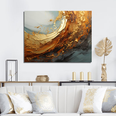 «Gold Teal», impression sur toile, spirales abstraites