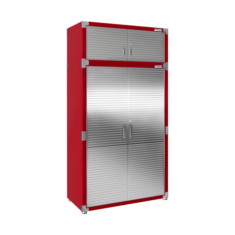 Seville Classics UltraHD 2 Piece Stainless Steel Storage System, 48" W x 24" D x 90.5" H, Red