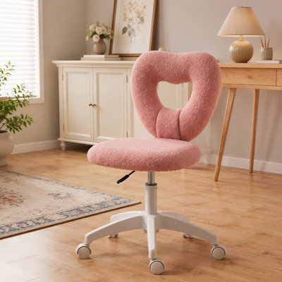 Mignon fauteuil de bureau sans accoudoirs, fauteuil de travail réglable en hauteur pour ordinateur, fauteuil de coiffeuse en molleton avec roues pivotantes, rose