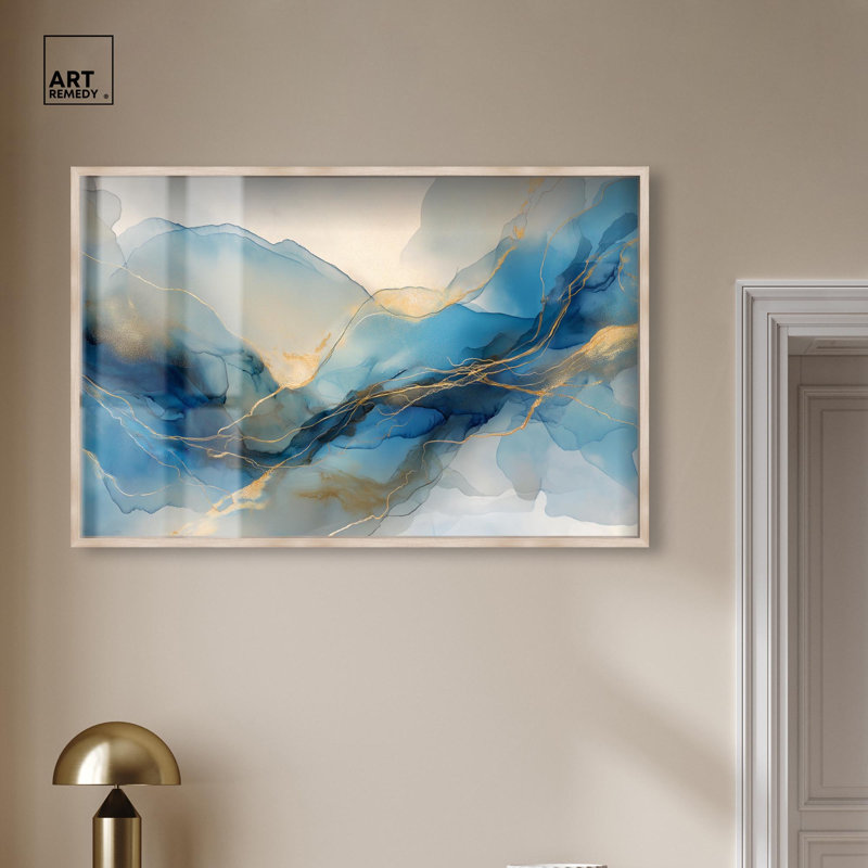Art mural abstrait postmoderne Flow II Shadowbox par Art Remedy, Crème, crème, H 31 po x l 46 po