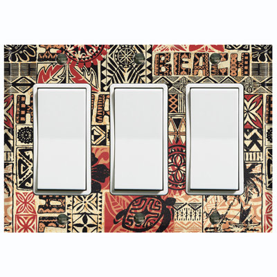 Hawaii Decoration Biege Nature Themed 3 - Gang Toggle Light Switch Standard Wall Plate
