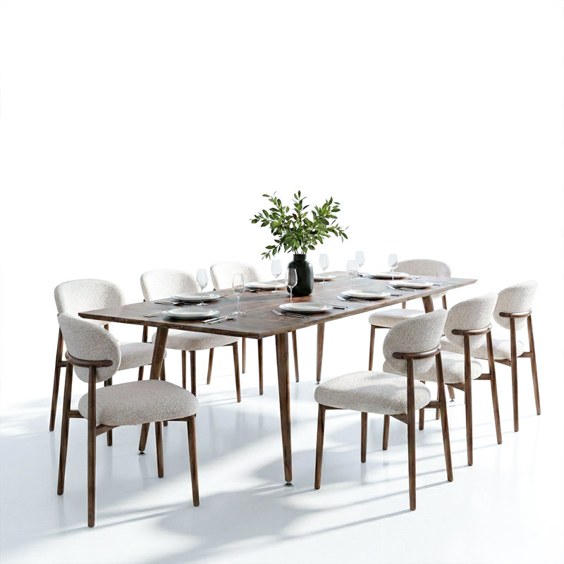 Ensemble de salle à manger extensible 9 pièces pour 8 personnes Mid-Century, Blanc