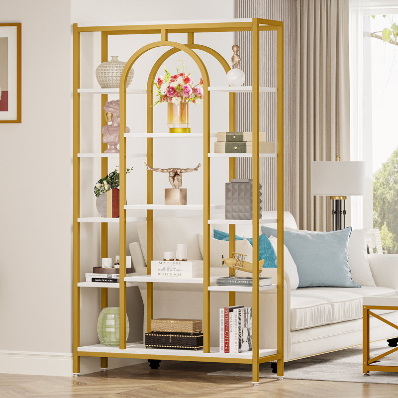 Mulliken Metal Bookcase, White/Gold