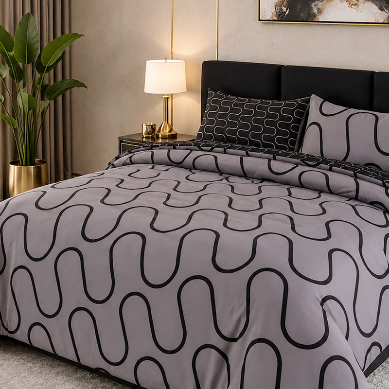 Microfiber Geometric Shapes Duvet Cover Set, KING