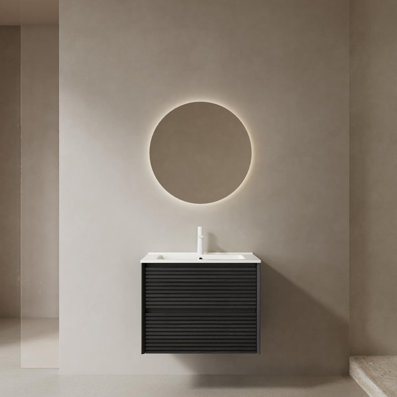Meuble-lavabo mural 30 po avec lavabo, Chêne foncé, 24"