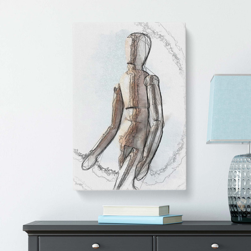 Wooden Artist Mannequin In Abstract - Wrapped Canvas Painting, 60cm H x 40cm W x 3cm D